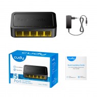 HUB Switch puertos 5 puertos Ethernet CUDY FS105D  | Fast Ethernet (10/100), Negro