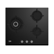 Placa a Gas Butano Superficie Cristal 60cm 3 Zonas Fuego 3,8cm Beko HISW 63222 SO  | Negro, 1 kW (zona derecha frontal) y 3 kW (zonas posterior e izquierda)
