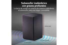 Barra de sonido 2.1 300W LG SQC2 Subwoofer Inalámbrico Activo 33W 2 Altavoces Negro