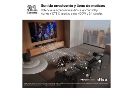 Barra de sonido 3.1 420W LG SG10TY Wifi Subwoofer Inalámbrica Activo 38W 4 Altavoces DOLBY ATMOS DTS X 3.1CH 420W Negro